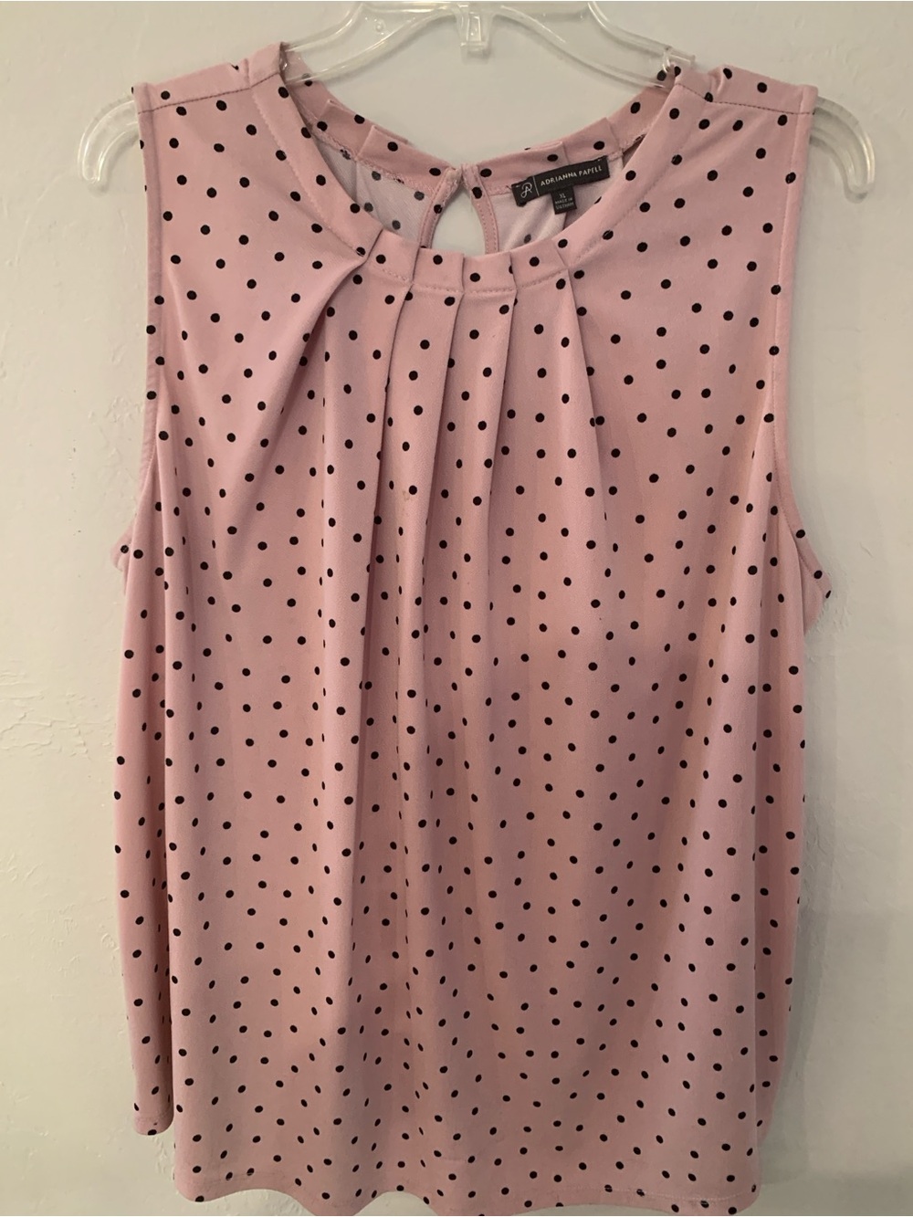 Adrianna Papell Pink Black Polka Dot Sleeveless Pleated-Neck Back Office Top XL